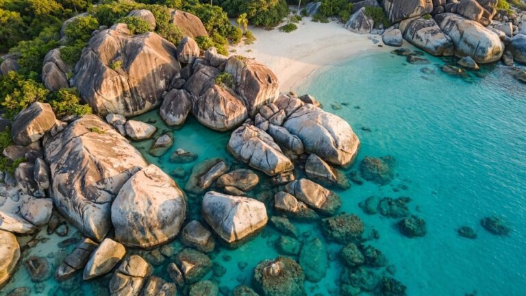 On se précipite tous le matin sur cette plage des Îles Vierges, sauf les voyageurs qui connaissent l'horaire des paquebots