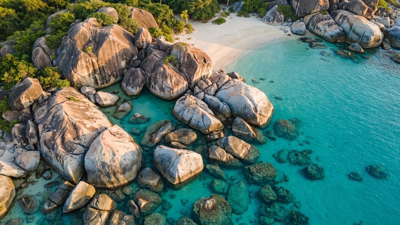 On se précipite tous le matin sur cette plage des Îles Vierges, sauf les voyageurs qui connaissent l'horaire des paquebots