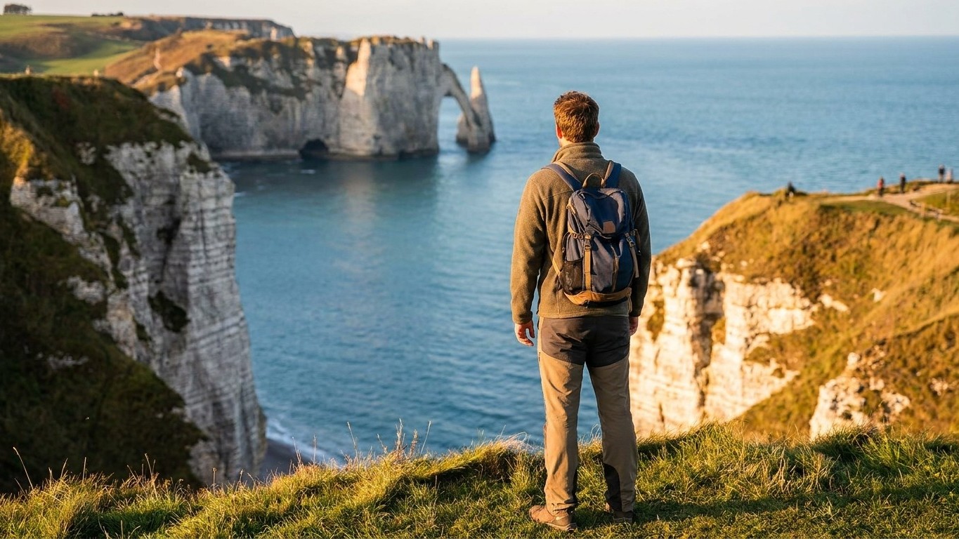 On se presse tous sur le front de mer d’Étretat en août, sauf les visiteurs qui connaissent ce départ à Bénouville