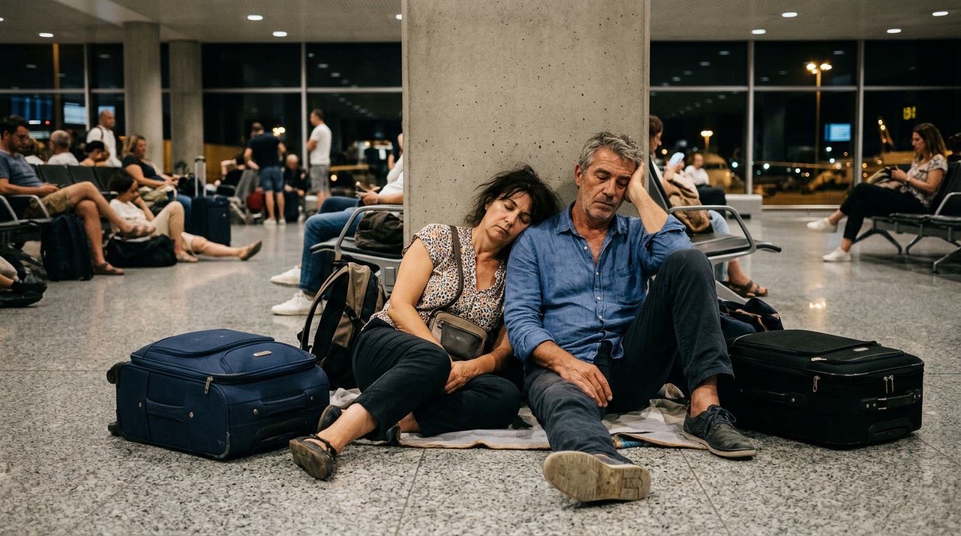 « On a cru qu&rsquo;il n&rsquo;y avait rien à faire » : ces passagers ont dormi sur le sol du terminal après l&rsquo;annulation de leur vol de 22 h